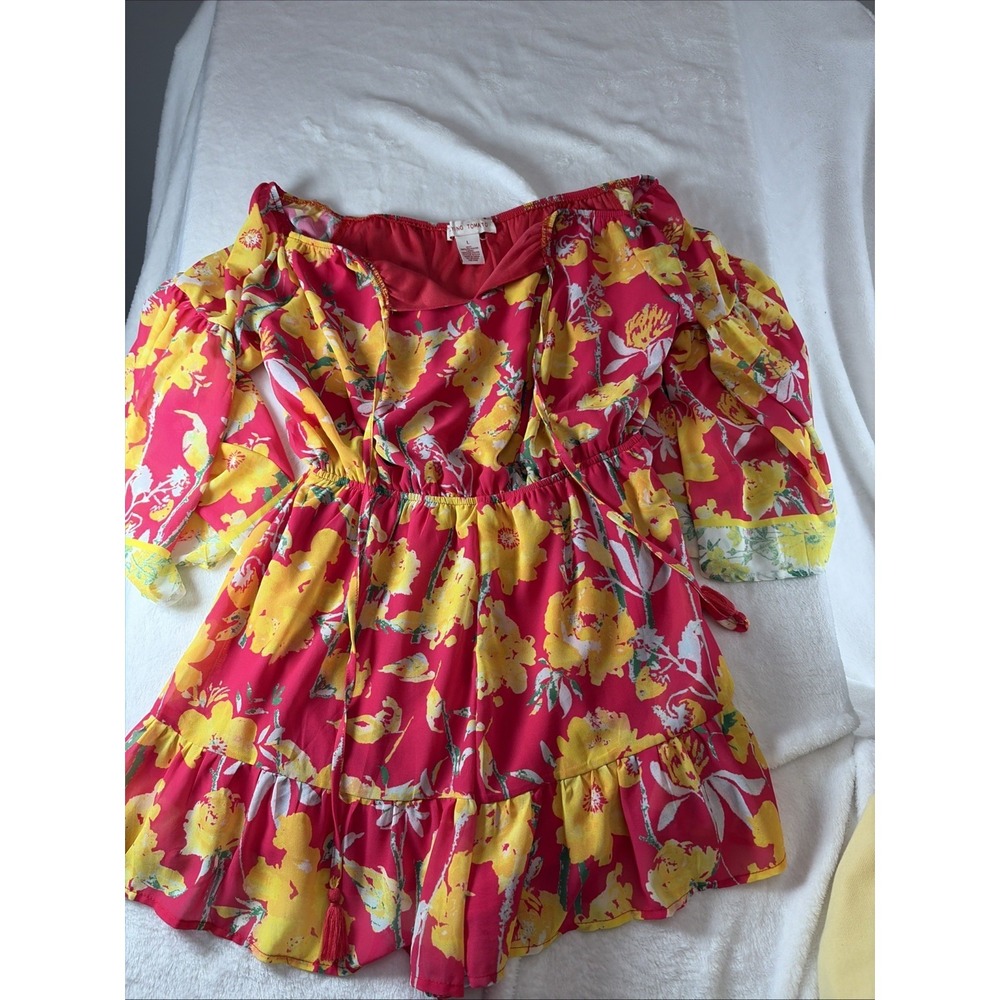 Flying Tomato Women's Floral Romper Under Shorts Size L Flowy Sleeves Boho Chic